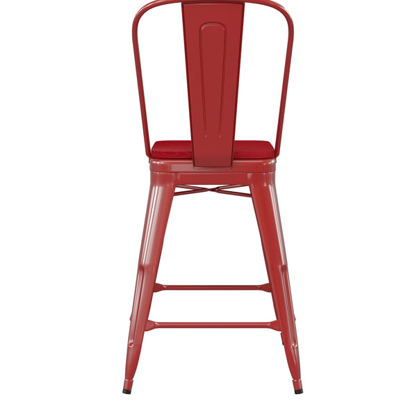 Red/Red |#| All-Weather Commercial Counter Stool with Removable Back/Poly Seat-Red/Red