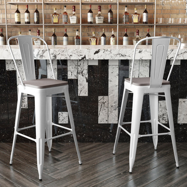 White/Gray |#| All-Weather Commercial Bar Stool with Removable Back/Poly Seat-White/Gray