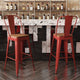 Red/Teak |#| All-Weather Commercial Bar Stool with Removable Back/Poly Seat-Red/Teak