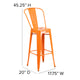 Orange/Teak |#| All-Weather Commercial Bar Stool with Removable Back/Poly Seat-Orange/Teak