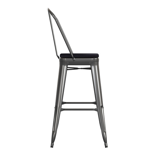 Black/Black |#| All-Weather Commercial Bar Stool with Removable Back/Poly Seat-Black/Black