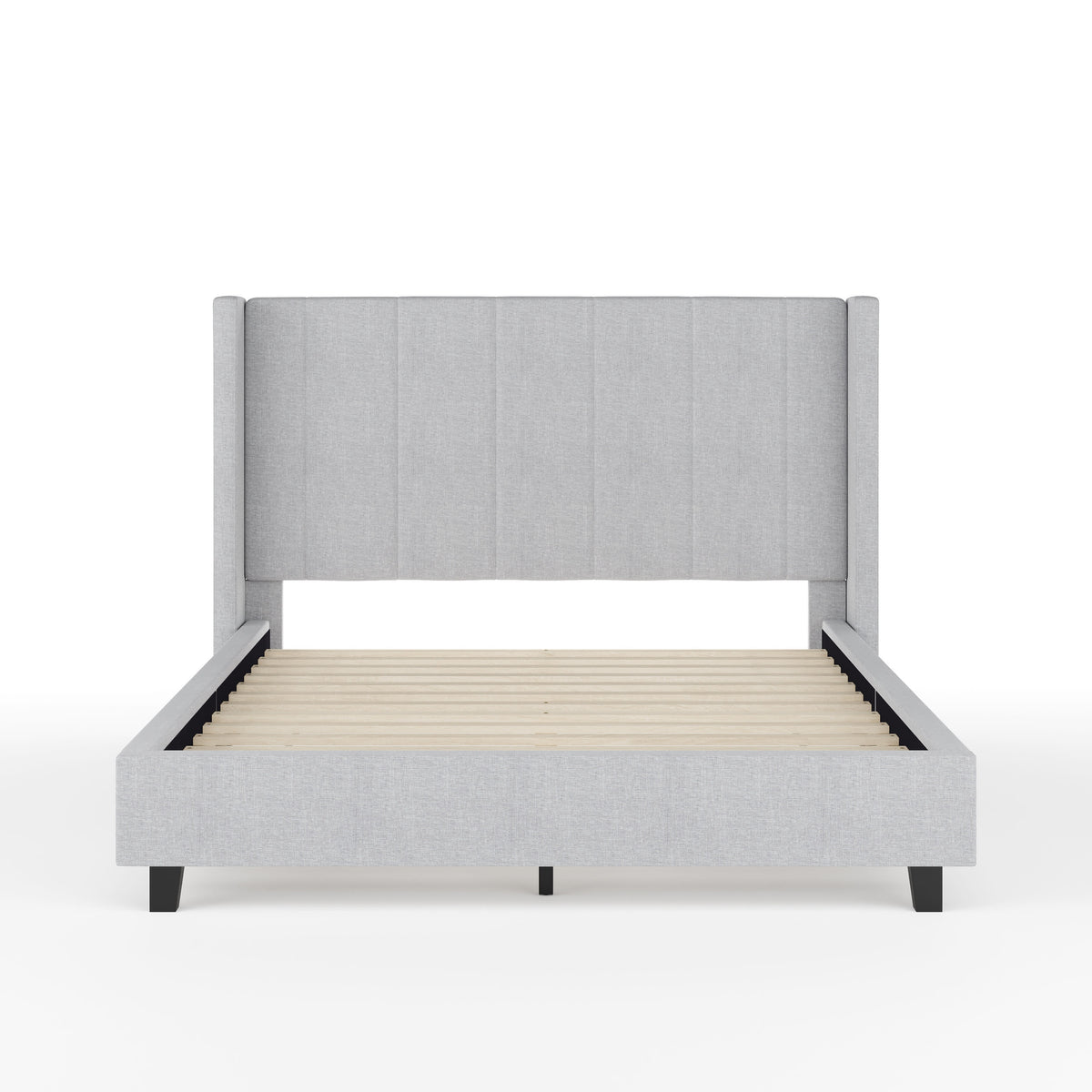 Gray Fabric/Black Legs,Full |#| Faux Linen Full Size Platform Bed with Channel Stitched Headboard in Gray