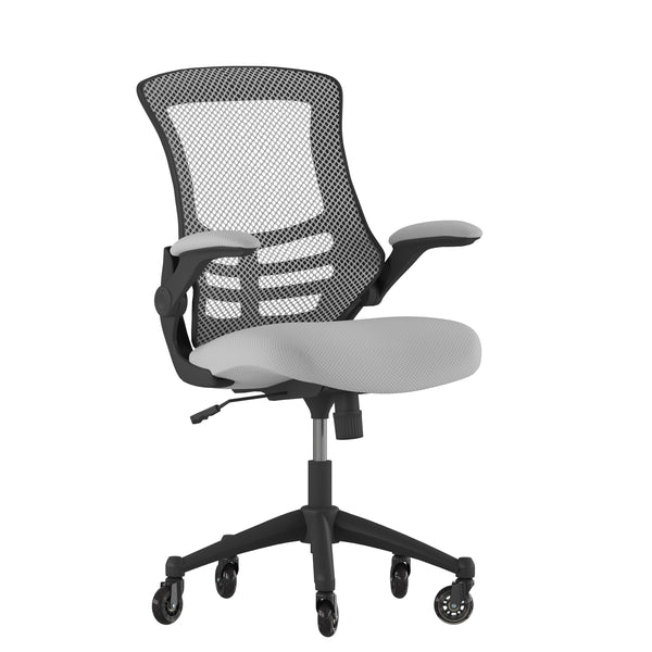 Dark Gray Mesh/Black Frame |#| Ergonomic Swivel Task Chair with Roller Wheels & Flip Up Arms - Gray Mesh