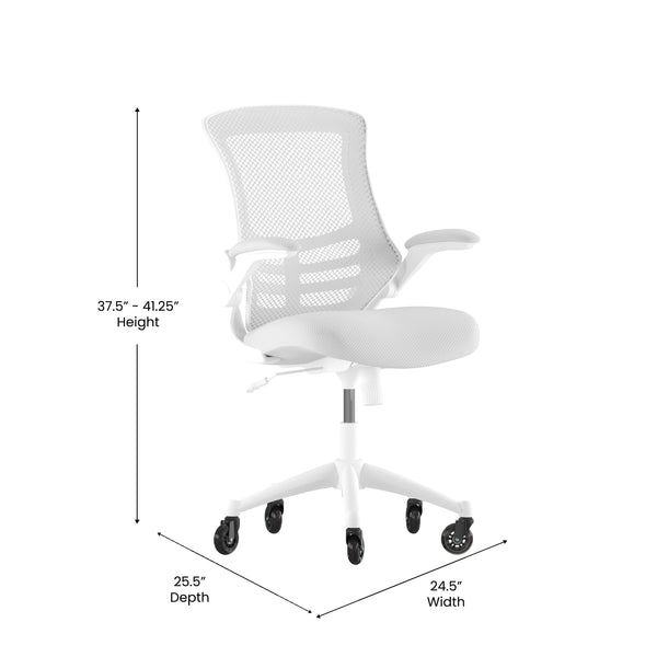 Light Gray Mesh/White Frame |#| Ergonomic Swivel Task Chair with Roller Wheels & Flip Up Arms - Gray Mesh