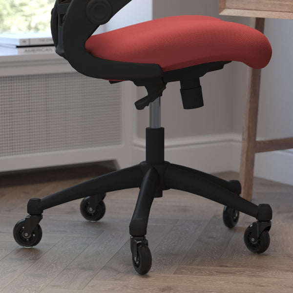 Red Mesh/Black Frame |#| Ergonomic Swivel Task Chair with Roller Wheels & Flip Up Arms - Red Mesh