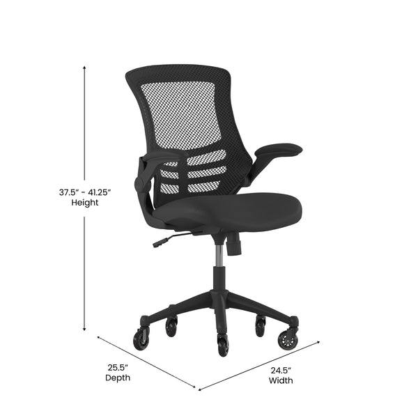 Black Mesh/Black Frame |#| Ergonomic Swivel Task Chair with Roller Wheels & Flip Up Arms - Black Mesh