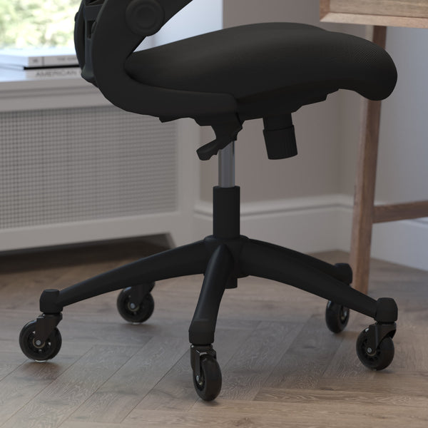 Black Mesh/Black Frame |#| Ergonomic Swivel Task Chair with Roller Wheels & Flip Up Arms - Black Mesh