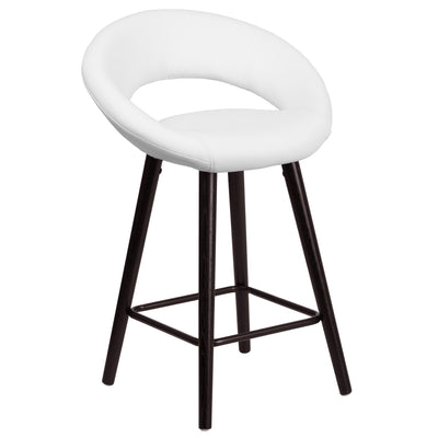 Kelsey Series 24'' High Contemporary Vinyl Counter Height Stool with Cappuccino Wood Frame