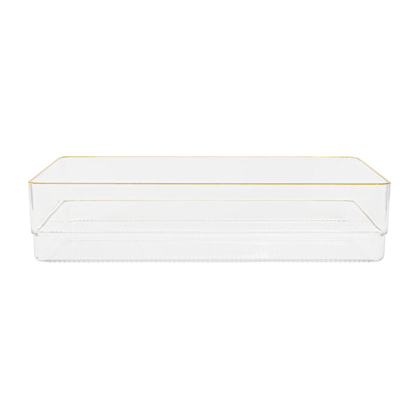 Set of 3 Plastic Stacking Desk Drawer Organizers with Gold Trim - 12 x 6