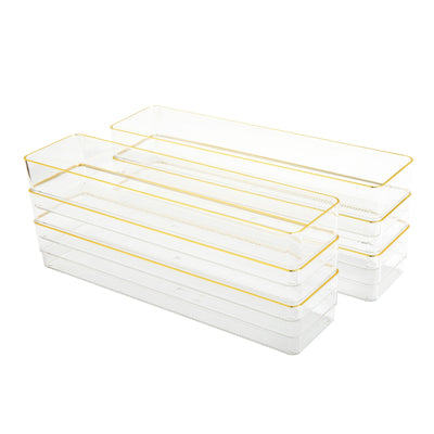 Kerry 6 Pack Plastic Stackable Office Desk Drawer Organizers with Metallic Trim, 12