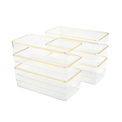 Kerry 6 Pack Plastic Stackable Office Desk Drawer Organizers with Metallic Trim, 6