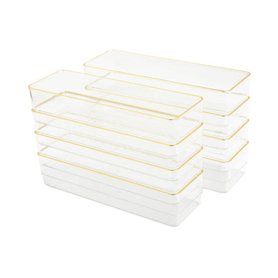 Kerry 8 Pack Plastic Stackable Office Desk Drawer Organizers with Metallic Trim, 9