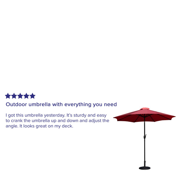 Red |#| Bundled Set - Red 9 FT Round Umbrella & Universal Black Cement Waterproof Base