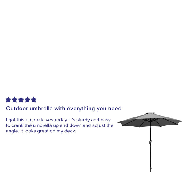 Gray |#| Bundled Set - Gray 9 FT Round Umbrella & Universal Black Cement Waterproof Base