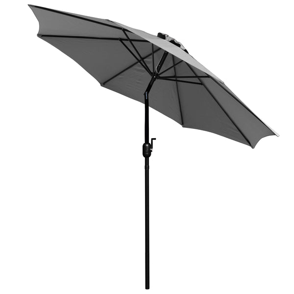 Gray |#| Bundled Set - Gray 9 FT Round Umbrella & Universal Black Cement Waterproof Base