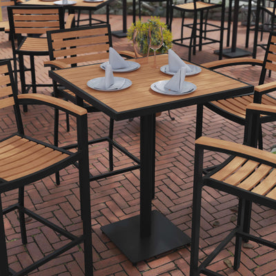 Lark Commercial Grade 32" Square Outdoor Bar Height Table with Poly Resin Slats - View 2