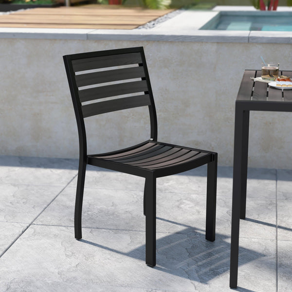 Gray Wash Teak |#| Outdoor Faux Teak Side Chair with Gray Wash Poly Slats - Teak Patio Chair