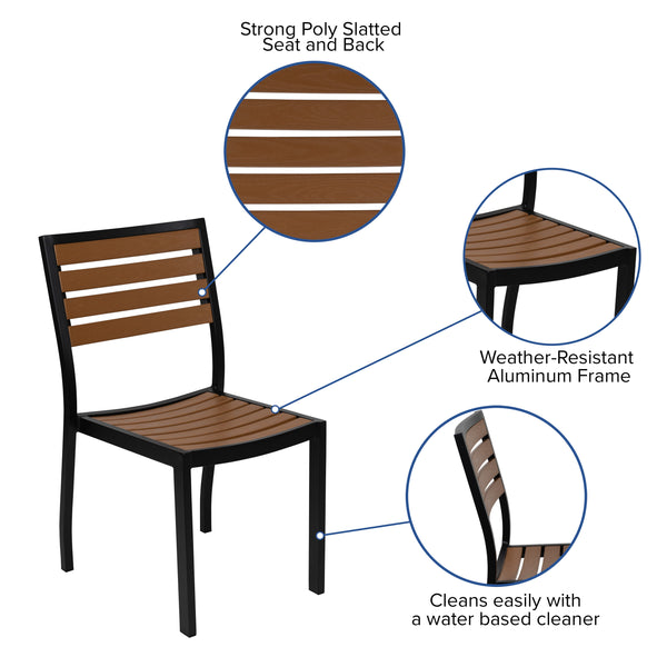 Teak |#| Outdoor Faux Teak Side Chair with Poly Slats - Teak Patio Chair