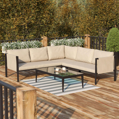 Lea Indoor/Outdoor Sectional with Cushions - Modern Steel Framed Chair with Dual Storage Pockets