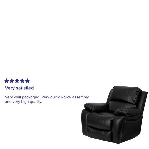 Black |#| Black LeatherSoft Rocker Recliner with Bustle Back Cushions and Padded Arms