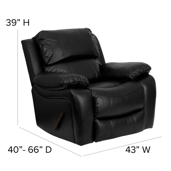 Black |#| Black LeatherSoft Rocker Recliner with Bustle Back Cushions and Padded Arms