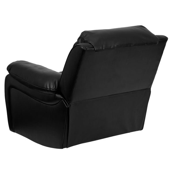 Black |#| Black LeatherSoft Rocker Recliner with Bustle Back Cushions and Padded Arms