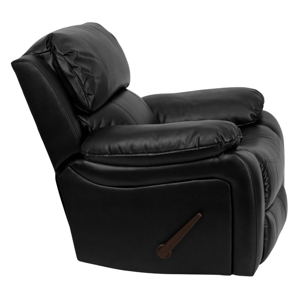 Black |#| Black LeatherSoft Rocker Recliner with Bustle Back Cushions and Padded Arms