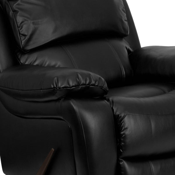 Black |#| Black LeatherSoft Rocker Recliner with Bustle Back Cushions and Padded Arms