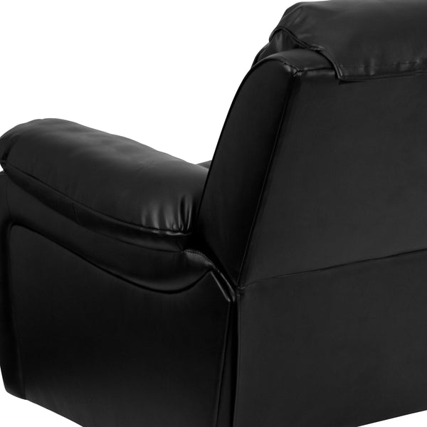 Black |#| Black LeatherSoft Rocker Recliner with Bustle Back Cushions and Padded Arms