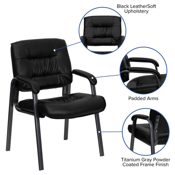 Black LeatherSoft/Titanium Gray Frame |#| Black LeatherSoft Executive Side Reception Lounge Chair with Titanium Gray Frame