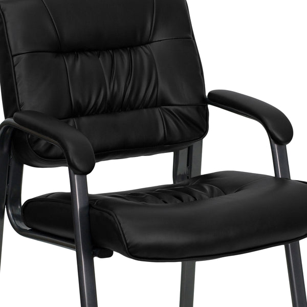 Black LeatherSoft/Titanium Gray Frame |#| Black LeatherSoft Executive Side Reception Lounge Chair with Titanium Gray Frame