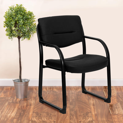 LeatherSoft Executive Side Reception Chair with Sled Base