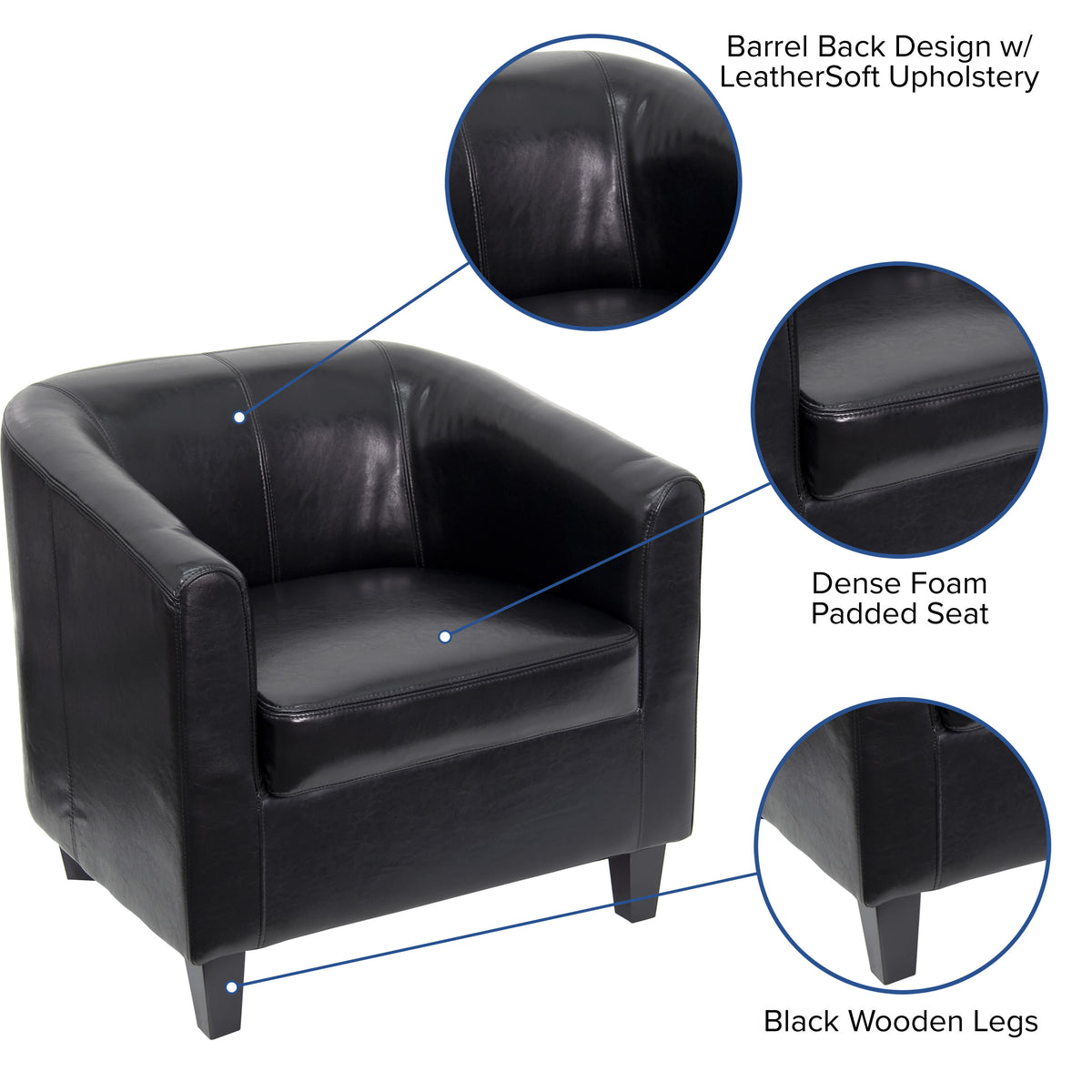 Black |#| Black LeatherSoft Lounge Chair with Sloping Arms - Reception and Guest Seating