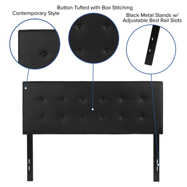 Black,Full |#| Button Tufted Upholstered Full Size Headboard in Black Vinyl