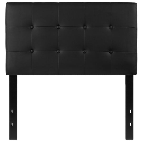 Black,Twin |#| Button Tufted Upholstered Twin Size Headboard in Black Vinyl