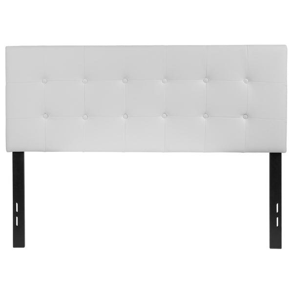 White,Full |#| Button Tufted Upholstered Full Size Headboard in White Vinyl