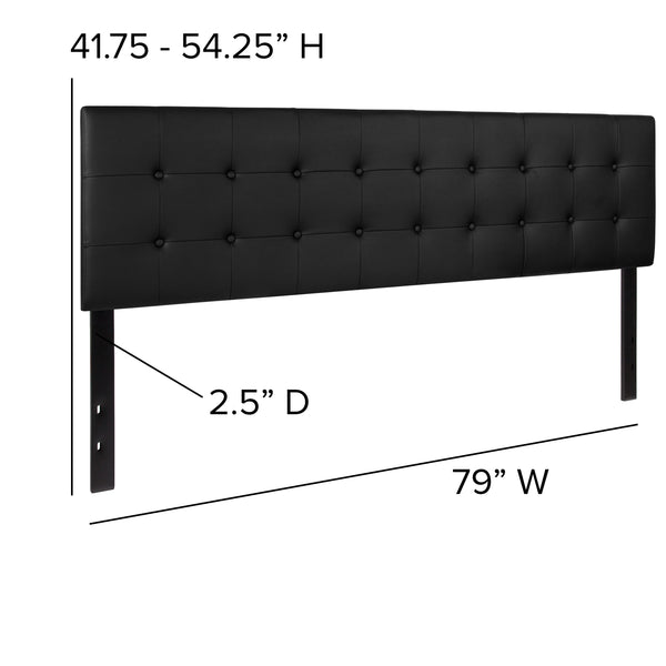 Black,King |#| Button Tufted Upholstered King Size Headboard in Black Vinyl