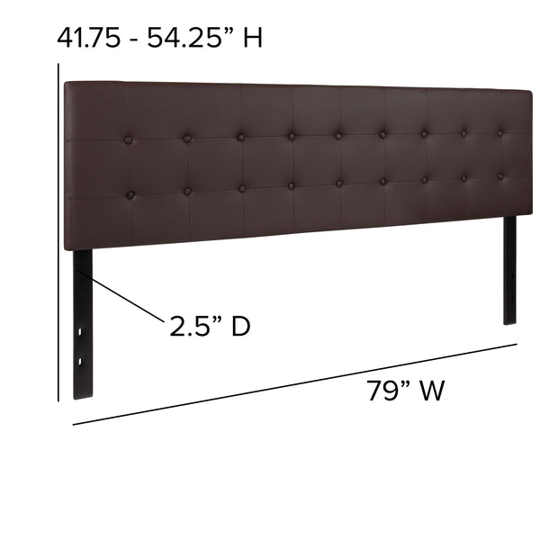 Brown,King |#| Button Tufted Upholstered King Size Headboard in Brown Vinyl