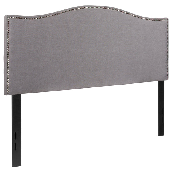 Light Gray,Full |#| Upholstered Full Size Arched Headboard with Accent Nail Trim in Lt Gray Fabric