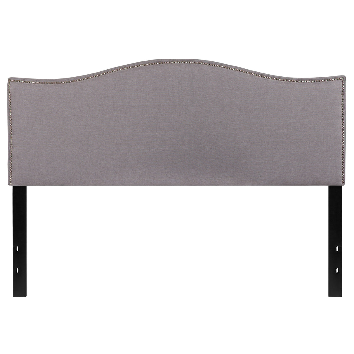 Light Gray,Queen |#| Upholstered Queen Size Arched Headboard with Accent Nail Trim in Lt Gray Fabric