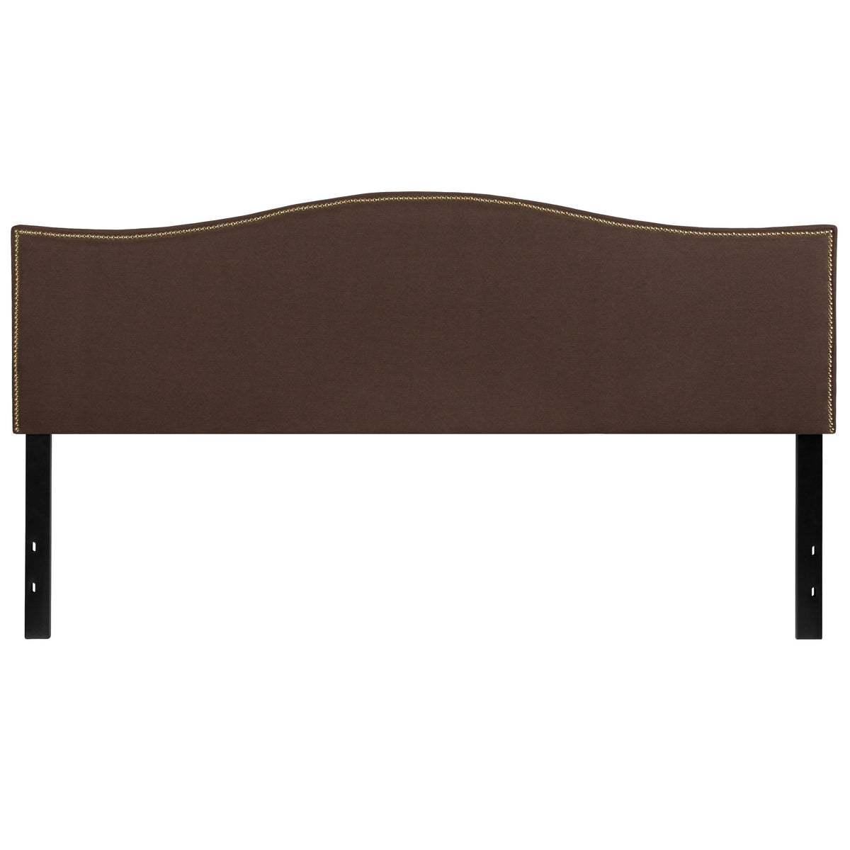 Dark Brown,King |#| Upholstered King Size Arched Headboard with Accent Nail Trim in Dk Brown Fabric