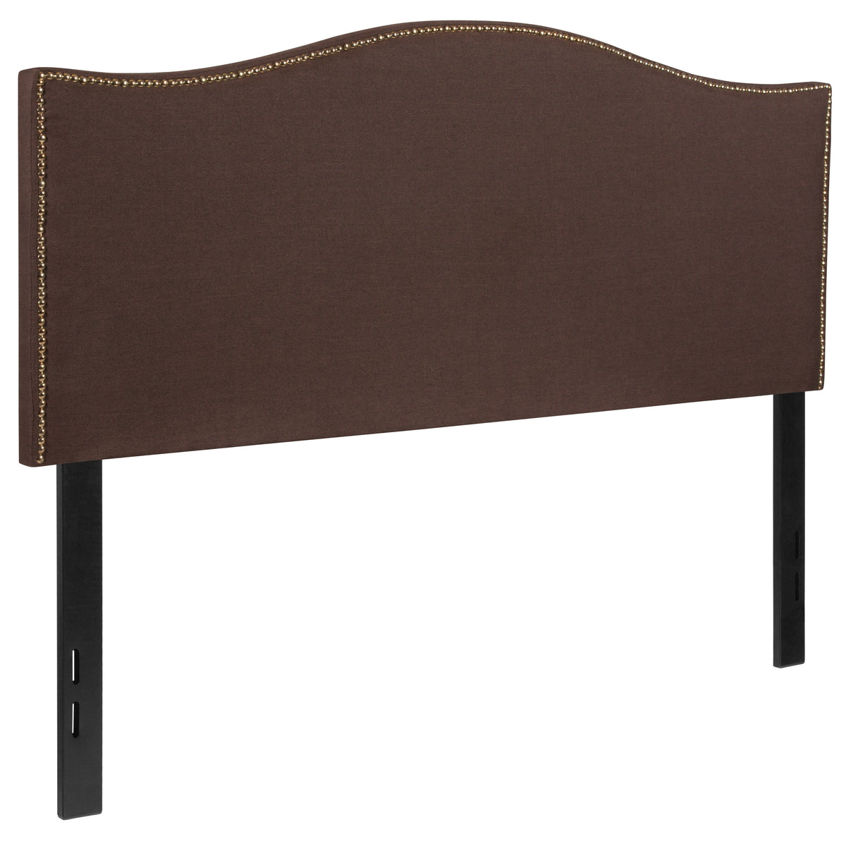 Dark Brown,Full |#| Upholstered Full Size Arched Headboard with Accent Nail Trim in Dk Brown Fabric