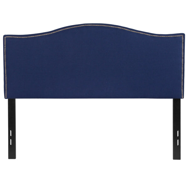 Navy,Full |#| Upholstered Full Size Arched Headboard with Accent Nail Trim in Navy Fabric