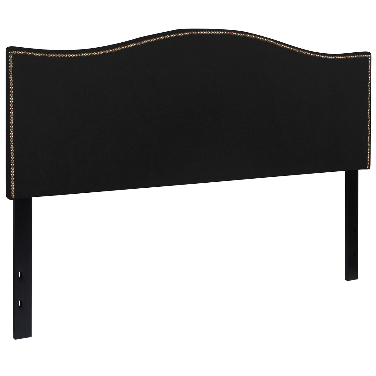 Black,Queen |#| Upholstered Queen Size Arched Headboard with Accent Nail Trim in Black Fabric