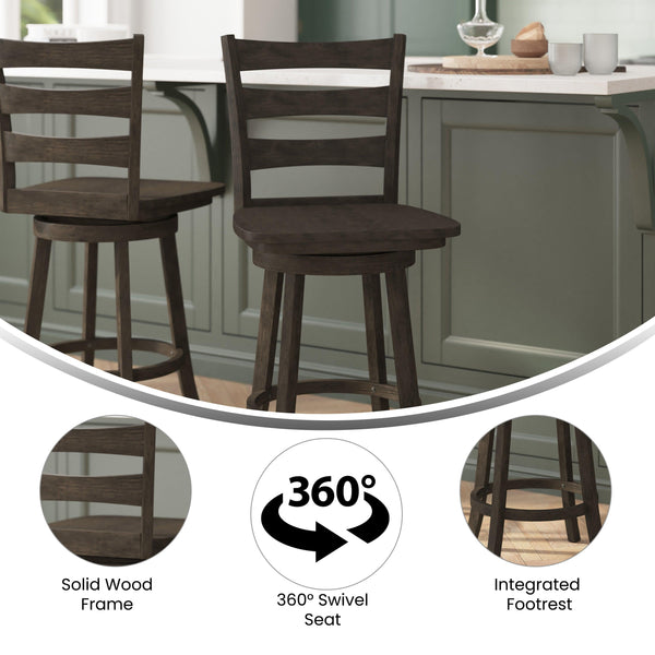Gray Wash Walnut |#| Commercial Wooden Swivel Counter Height Stool in Gray Wash Walnut