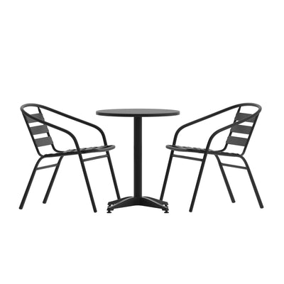 Lila 23.5'' Round Aluminum Indoor-Outdoor Table Set with 2 Slat Back Chairs