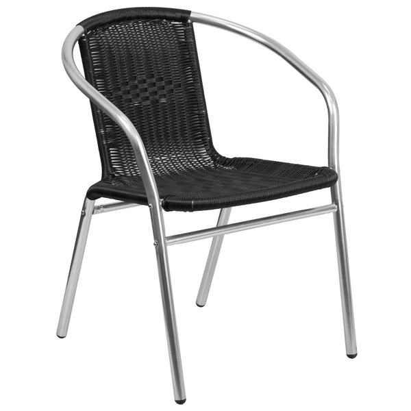 Beige |#| 23.5inch Round Aluminum Indoor-Outdoor Table Set with 4 Beige Rattan Chairs