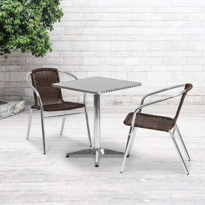 Lila 23.5'' Square Aluminum Indoor-Outdoor Table Set with 2 Rattan Chairs