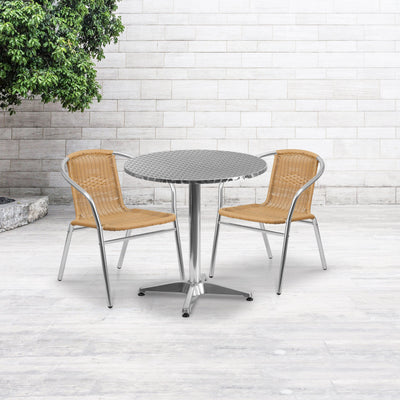 Lila 27.5'' Round Aluminum Indoor-Outdoor Table Set with 2 Rattan Chairs