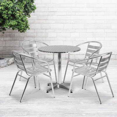 Lila 27.5'' Round Aluminum Indoor-Outdoor Table Set with 4 Slat Back Chairs